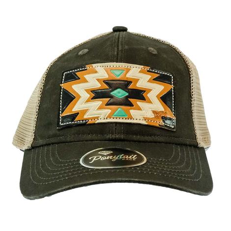 Miranda McIntire Women's Brown Cap with Turquoise and Black Aztec Patch